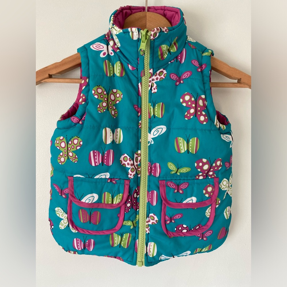 Hatley Reversible Girls Vest Pink Butterflies Outerwear Warm Winter Size 4 Cute
